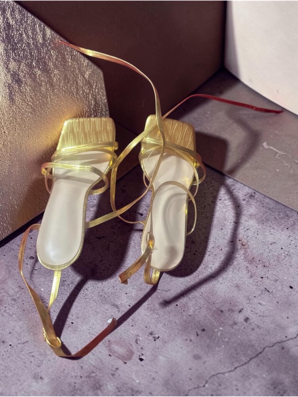 & Other Stories Metallic Gold Strappy Square-Toe Heels